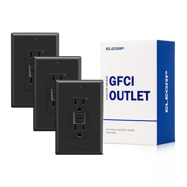 GFCI Outlet Self-Test, 15 Amp 125V NO Tamper Resistant Duplex wall outlet, with Glossy Wall Plate, UL Listed, Black 3PC