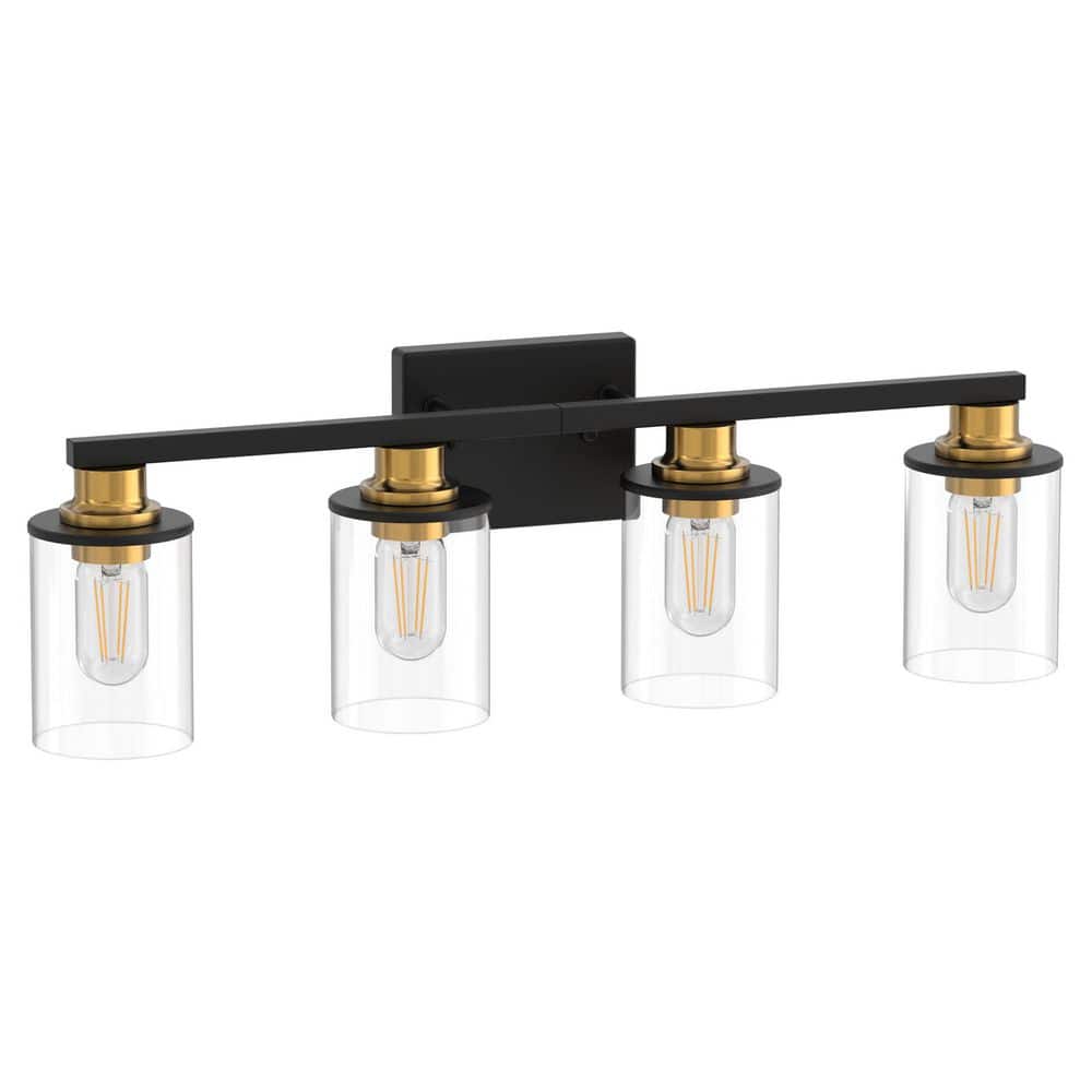 27.2 in. 4-Light Black Gold Bathroom Vanity Light with Clear Straight Glass Shade price history on PriceWatchPro