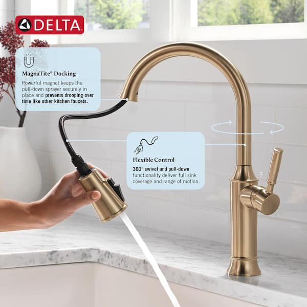 Delta Renaldi Gold Single Handle Pull Down Sprayer Kitchen Faucet