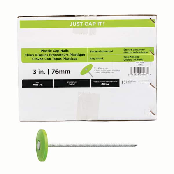 3 in. x 12-Gauge Electrogalvanized Ring Shank Plastic Cap Roofing Nail (2000-Pack)