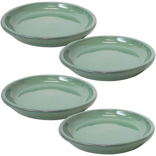 Sunnydaze 9.75 in. Seafoam Ceramic Planter Saucer (Set of 4)