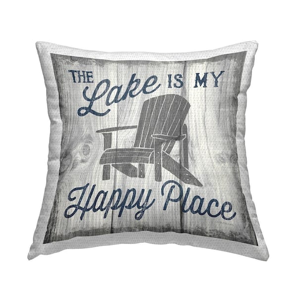 Stupell Industries Lake Is My Happy Place Phrase Grey Square Outdoor Throw Pillow