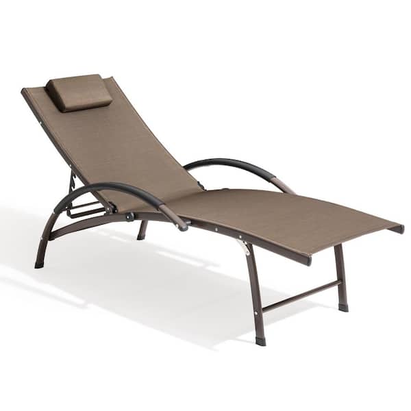 Crestlive Products Foldable Aluminum Outdoor Lounge Chair in Brown