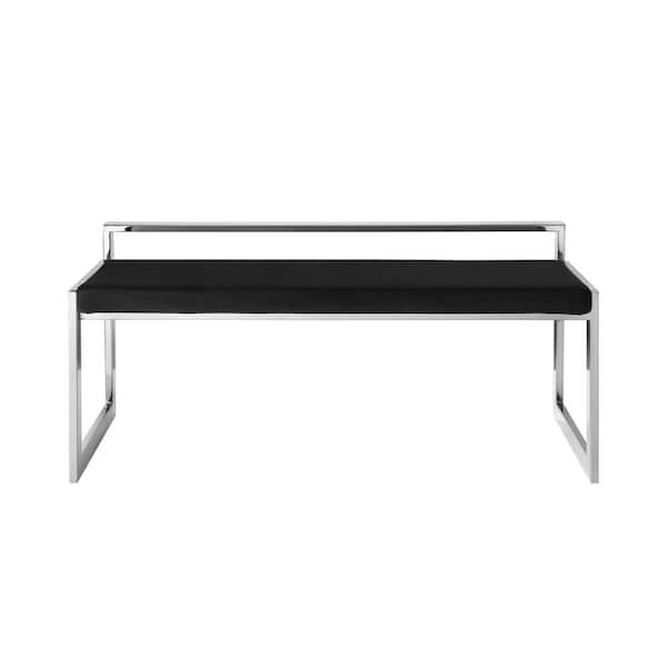 HomeRoots Amelia Black 48 in. Velvet Bedroom Bench Backless Upholstered