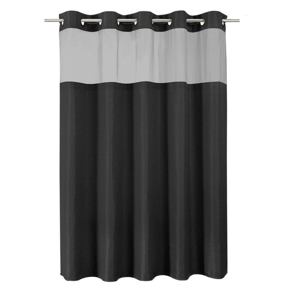 Waffle Weave No Hook Shower Curtain in Black, 72 in. W x 75 in. L Heavy Duty Bathroom Curtain with Snap In Fabric Liner price history on PriceWatchPro