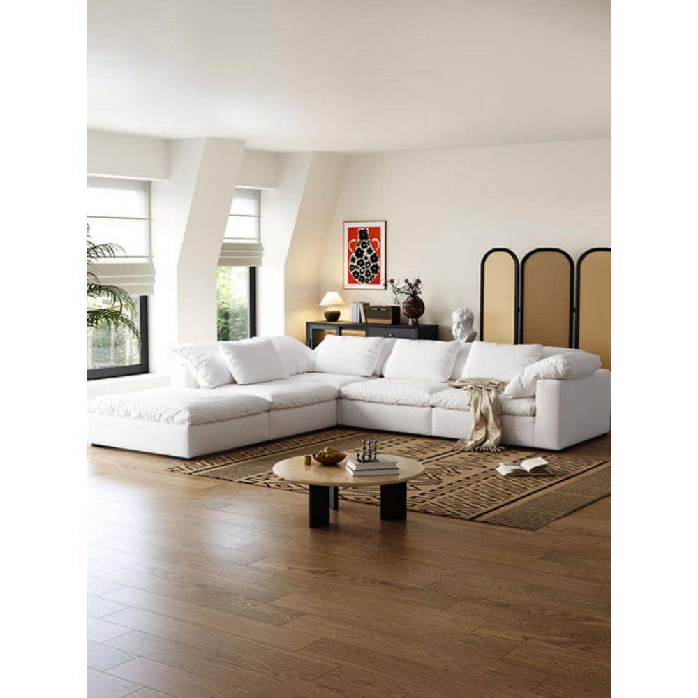 157.3 in. Square Arm 5-Piece Linen Modular Sectional Sofa with Storage Ottoman, Removable Covers in. White price history on PriceWatchPro