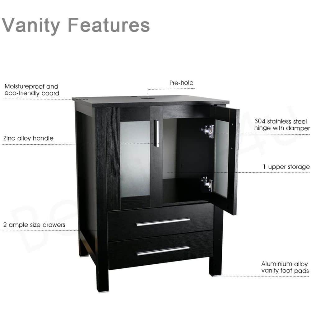 24'' Black MDF Bathroom Vanity Set with White Ceramic Vessel Sink