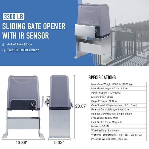 DOORADO Smart Slide Single Automatic Gate Opener Kit-3300 lbs.