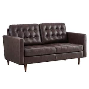 Exalt 63 in. Brown Tufted Faux Leather 2-Seat Loveseat