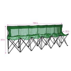 Portable 6-Seater Folding Team Sports Sideline Bench with Mesh Seat and Back (Green)