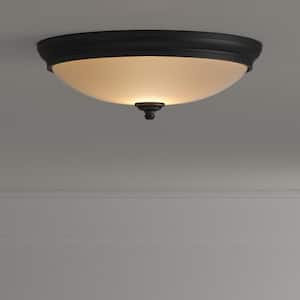 13 in. 60-Watt Equivalent Oil-Rubbed Bronze Integrated LED Flush Mount with White Glass Shade