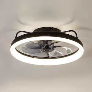 19 in. Integrated LED Transitional Black Flush Mount With Frosted Acrylic Shade and Remote Control Included