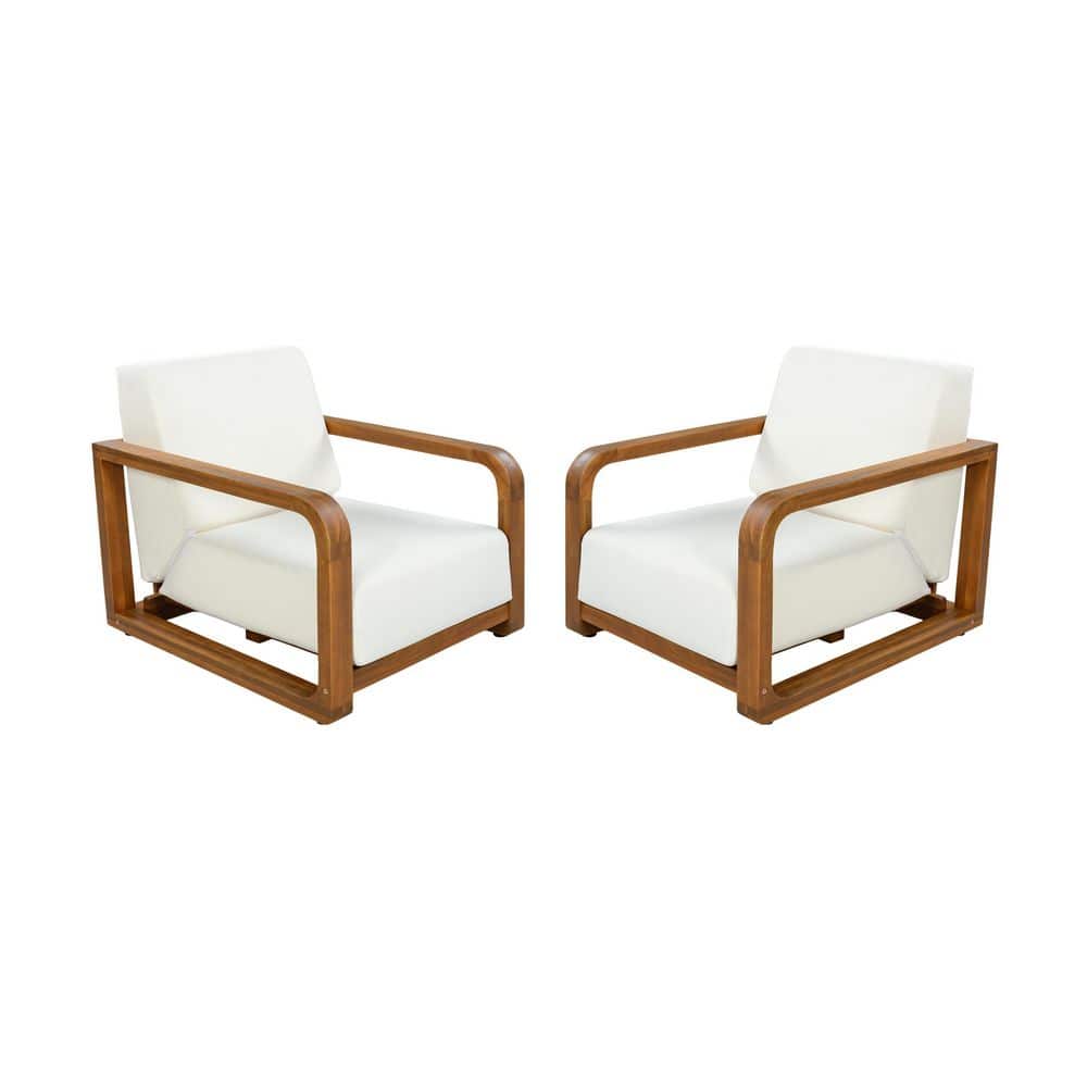 Kian Natural Solid Acacia Wood Patio Outdoor Lounge Chair with Beige Cushions and Oversized Deep Seat, Set of 2 price history on PriceWatchPro