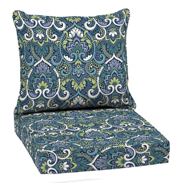 ARDEN SELECTIONS 22 in. x 24 in. 2-Piece Deep Seating Outdoor Lounge Chair Cushion in Sapphire Aurora Blue Damask