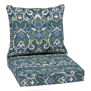 22 in. x 24 in. 2-Piece Deep Seating Outdoor Lounge Chair Cushion in Sapphire Aurora Blue Damask