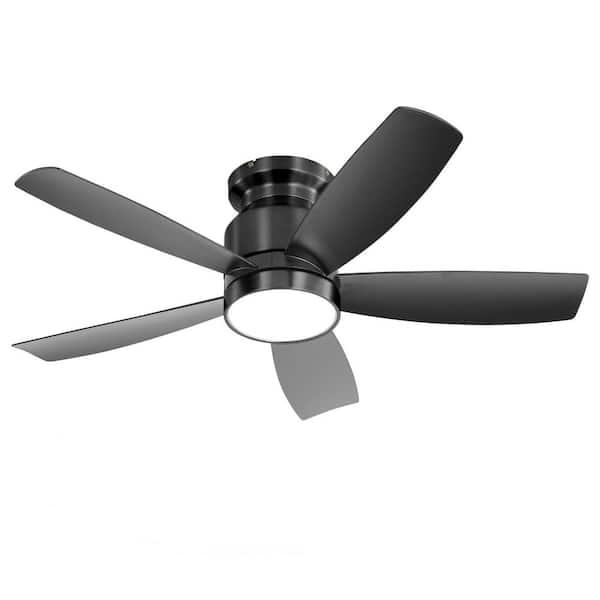 42 in. Indoor Black Flush Mount Standard Ceiling Fan with Integrated LED and Remote Control
