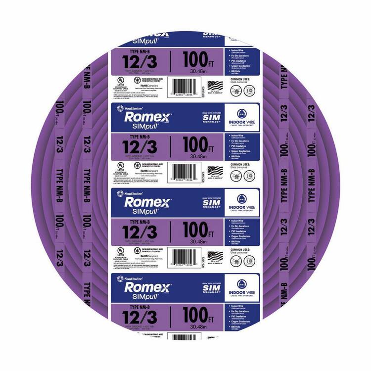 Southwire  100 ft. 12-3G NM-B Copper Building Wire, Purple