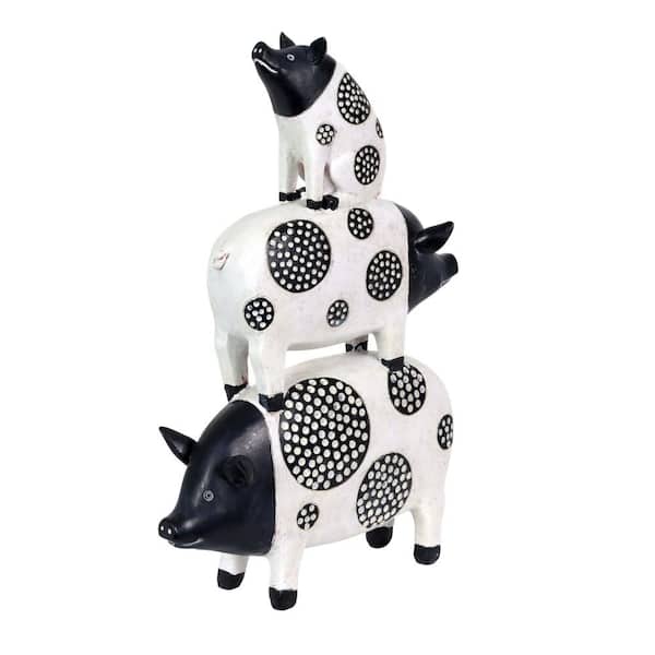 Exhart 9 in. x 13 in. Stacked Black and White Pigs Garden Statue