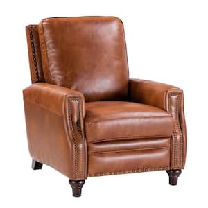 Theresa Comfy Saddle Genuine Cigar Leather Recliner with Nailhead Trim