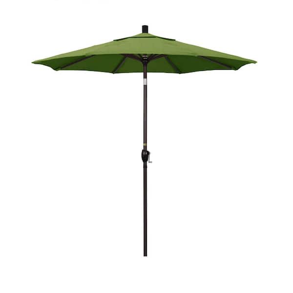 California Umbrella 7.5 ft. Bronze Aluminum Market Patio Umbrella with Push Tilt Crank Lift in Spectrum Cilantro Sunbrella