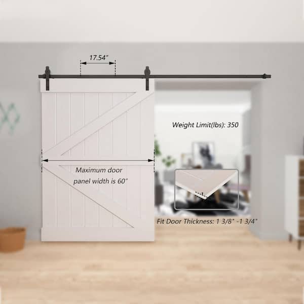 10 ft./120 in. Black Straight Strap Sliding Barn Door Track and Hardware Kit for Single Door with Floor Guide