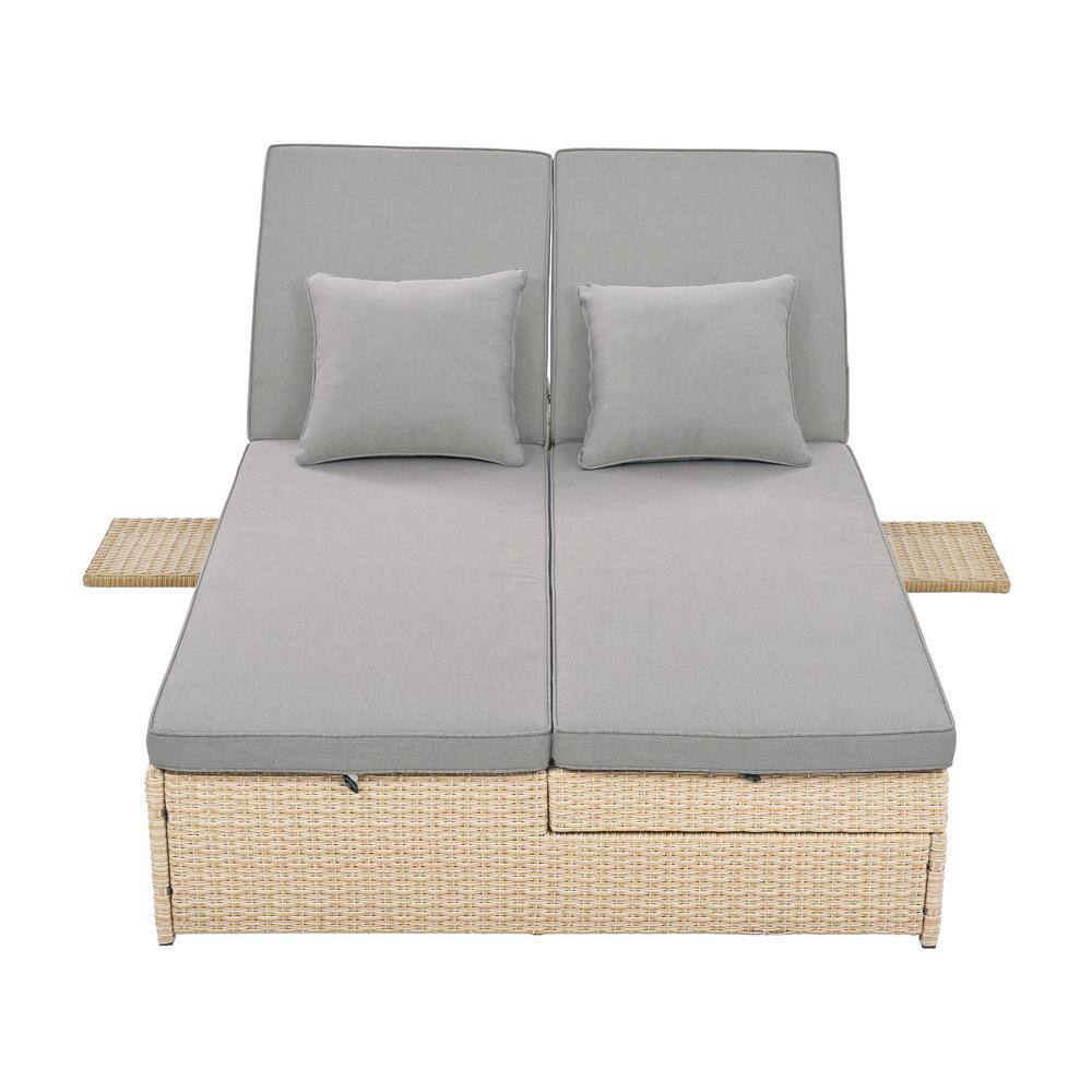 Light Brown Wicker Rattan Outdoor Lounge Chair Double Sunbed with Gray Cushions price history on PriceWatchPro