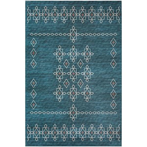 Yuma Blue 5 ft. x 7 ft. 6 in. Geometric Indoor/Outdoor Washable Area Rug