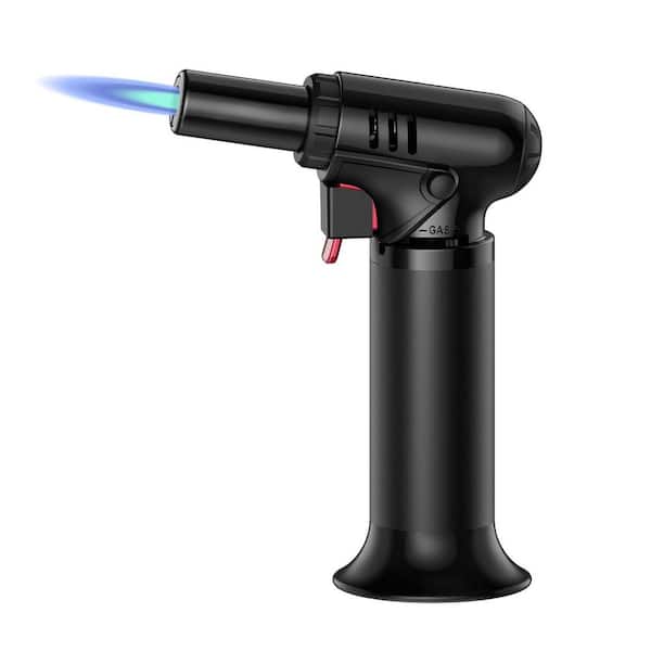 Black Aluminum Butane Torch Lighter with Visible Fuel Window, Adjustable Flame Lock, Refillable for, Resin Art, Cooking