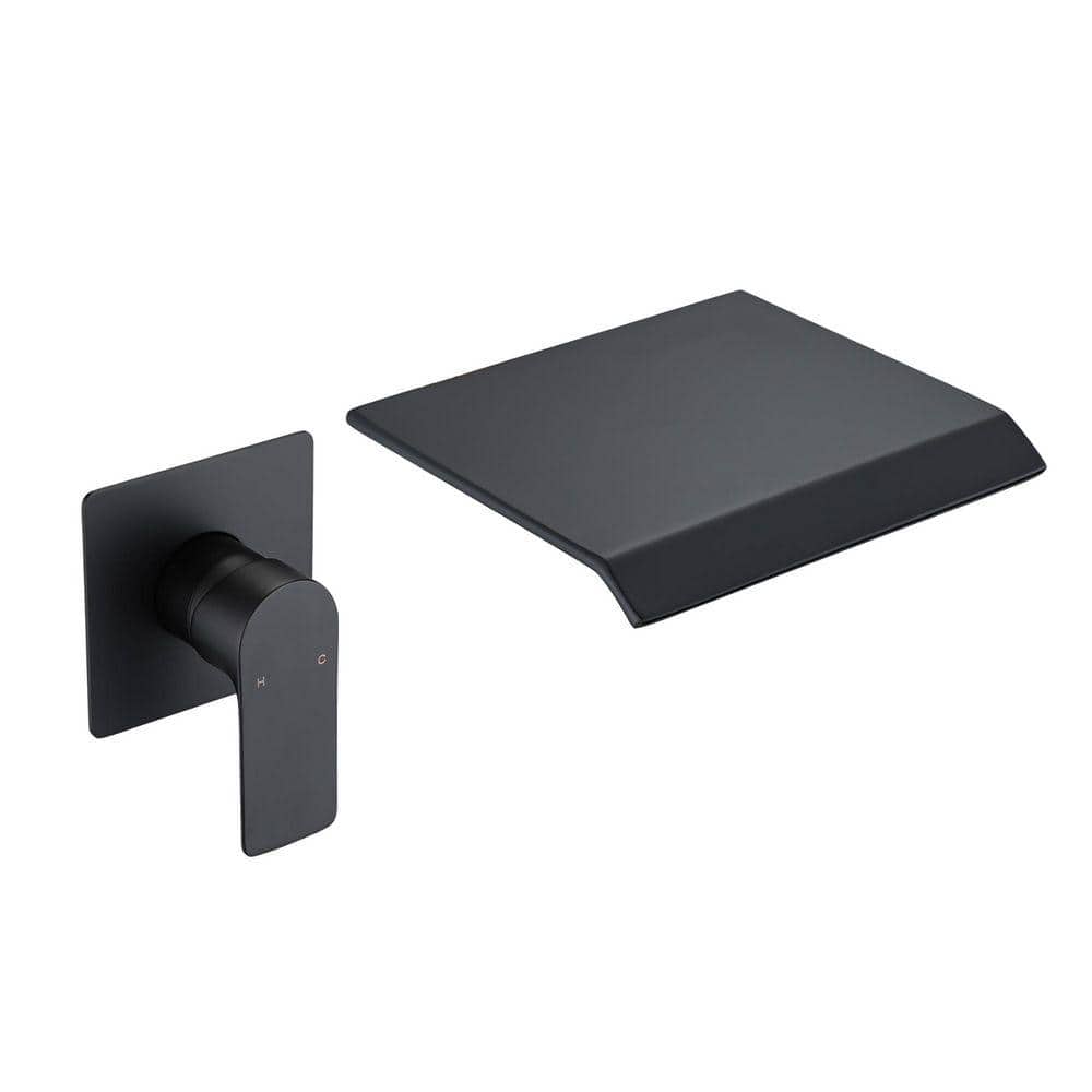 Single-Handle Waterfall Wall-Mount Roman Tub Faucet Stainless Steel 2 Hole Bathtub Fillers in Matte Black