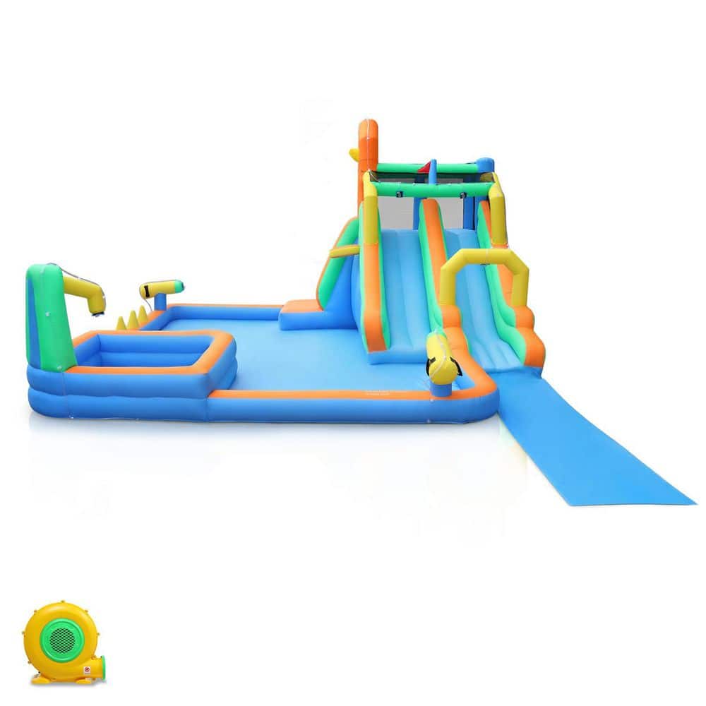 Oxford Cloth Inflatable Castle Bounce House in Blue and Yellow with Double Slides, Climbing Wall and Water Pool price history on PriceWatchPro