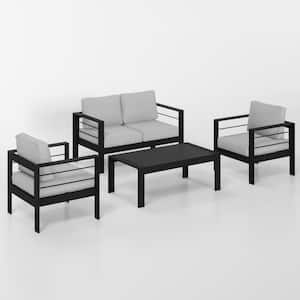 4-Piece Aluminum Patio Conversation Set with Light Gray Cushions