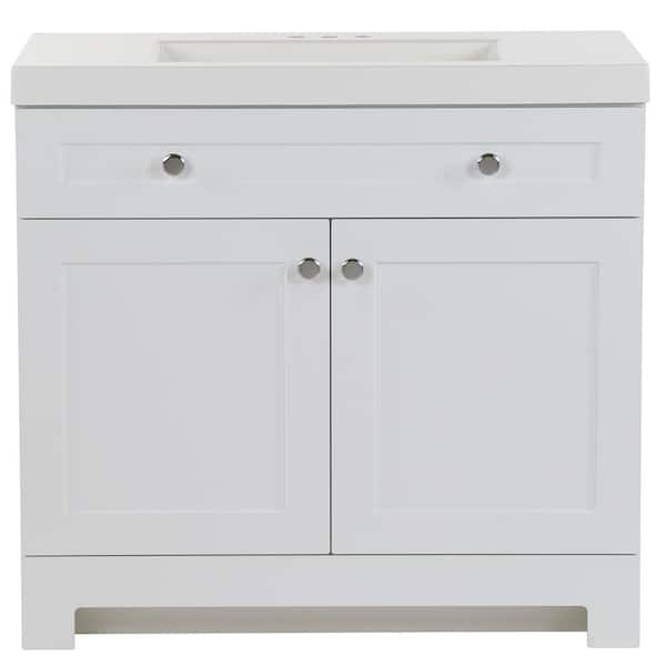 Everdean 37 in. Single Sink White Bath Vanity with White Cultured Marble Top (Assembled)