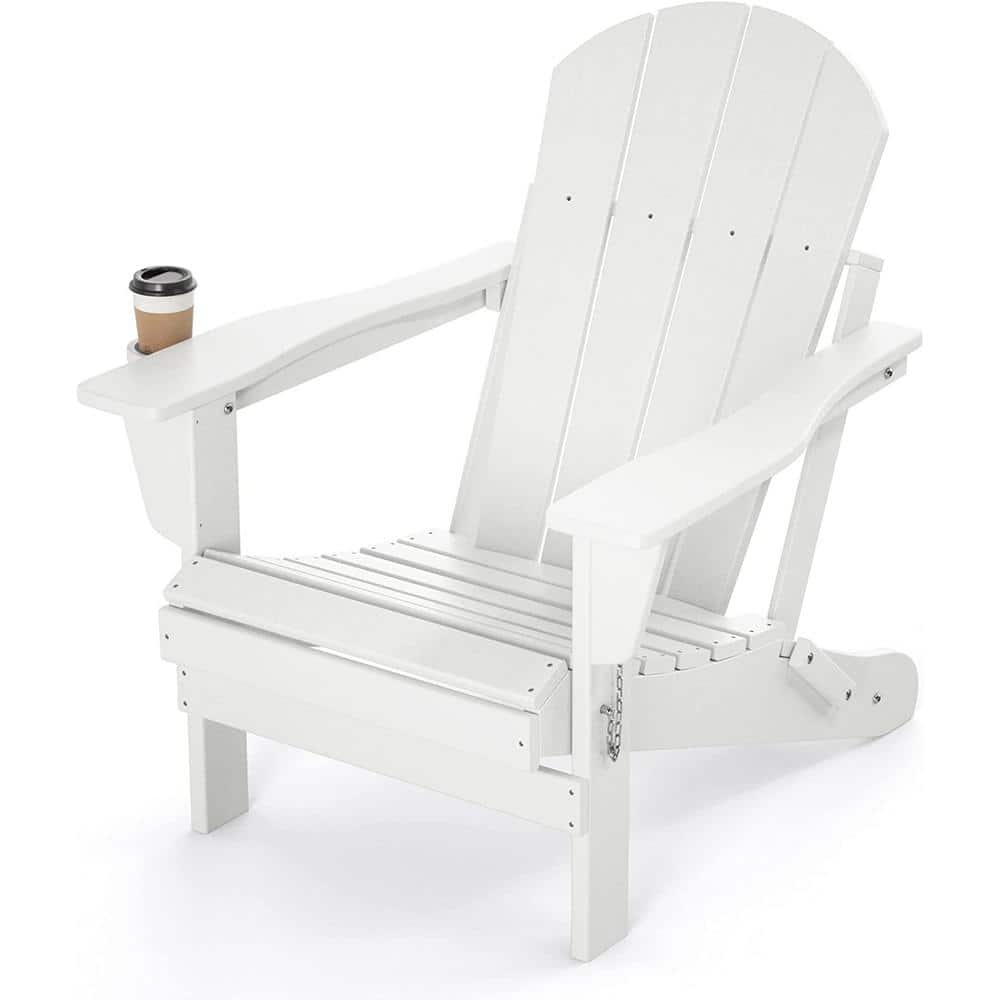 Cesicia Classic Folding White HDPE Plastic Patio Adirondack Chair