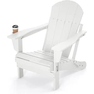 Classic Folding White HDPE Plastic Patio Adirondack Chair Outdoor with Cup Holder (Pack of 1)