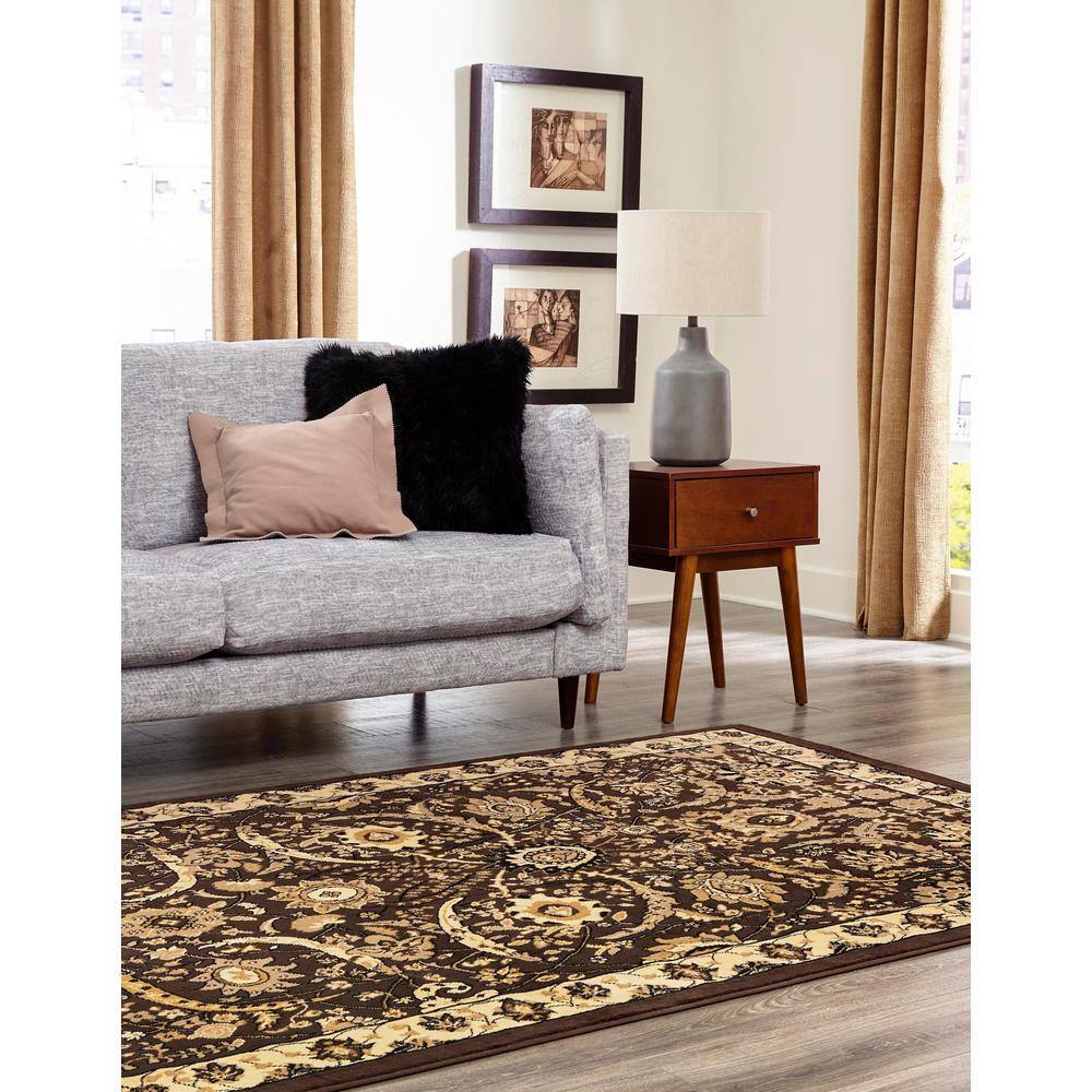 Brown Floral Rectangular Synthetic 7' x 10' Rug