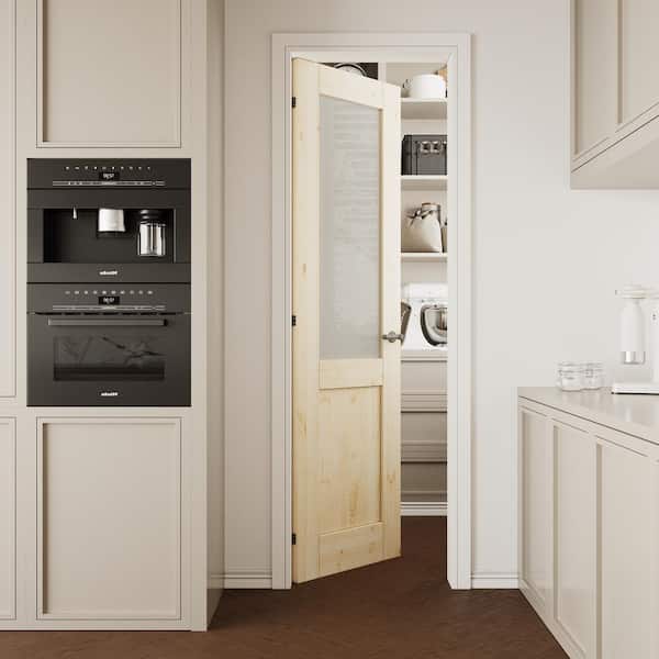 24 in. x 80 in. Unfinished Solid Core Pine Wood 1/2-Lite Tempered Frosted Glass Interior Door Slab