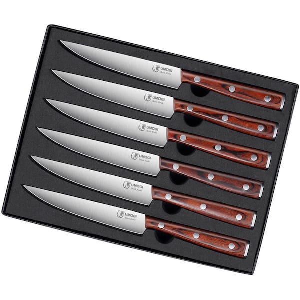 Unbranded 4.5 in. Stainless Steel Full Tang Straight Edge Steak Knife with Wooden Handle (Set of 6)-Polished Handle