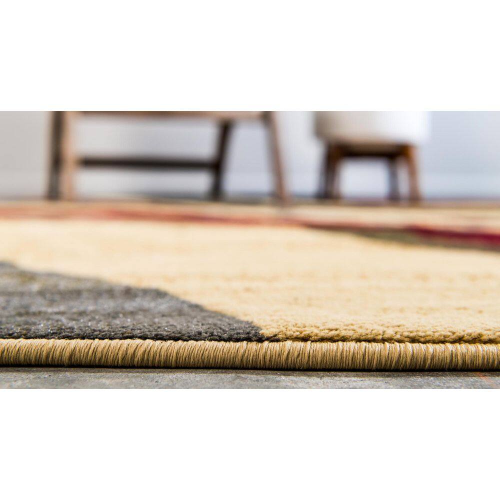 9' x 12' Beige and Burgundy Abstract Area Rug