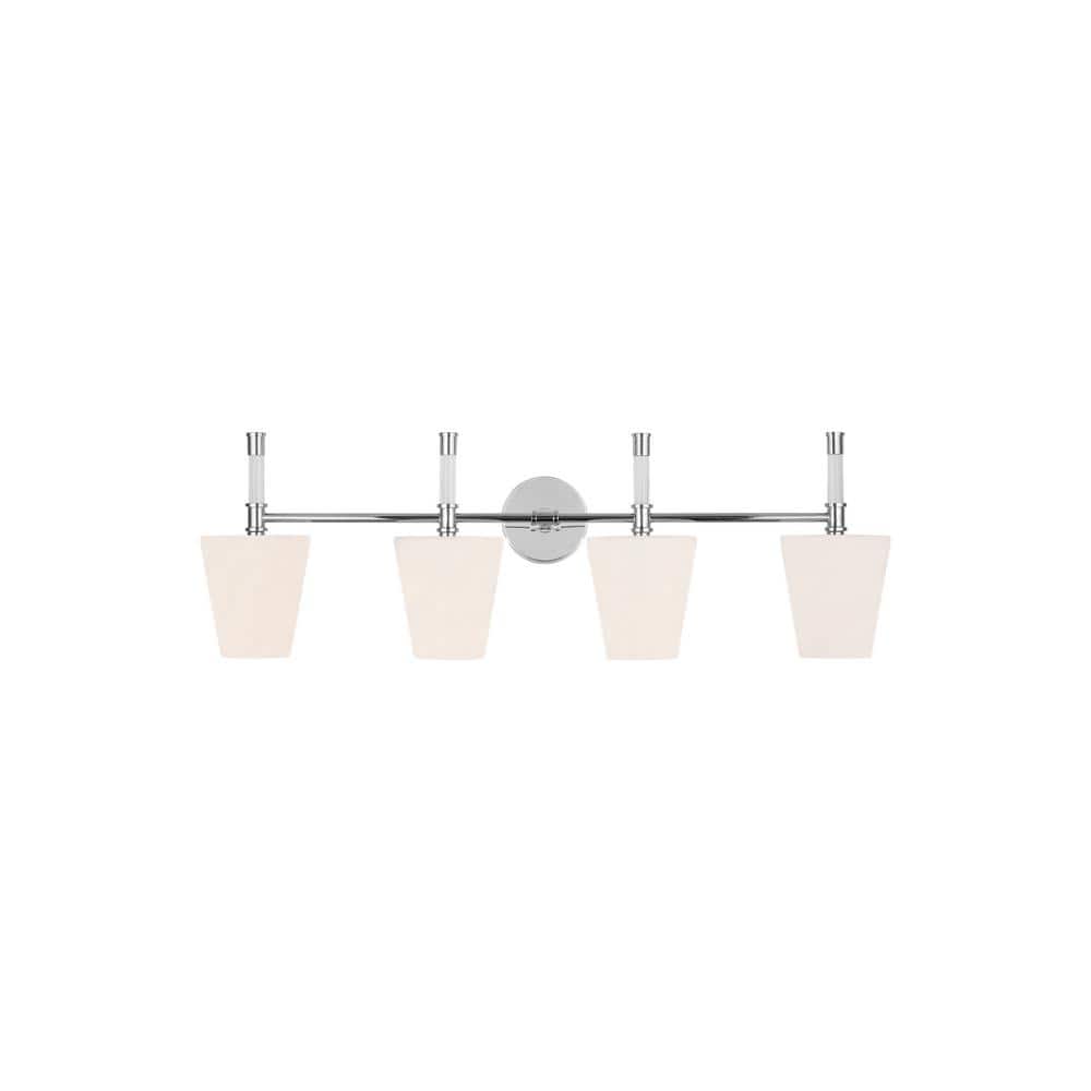 Polished Nickel 4-Light Dimmable Vanity Light with Milk Glass Shades
