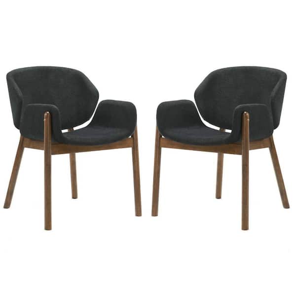 Benjara Modern Black and Brown Fabric Wooden Curved Back Dining Chair (Set of 2)