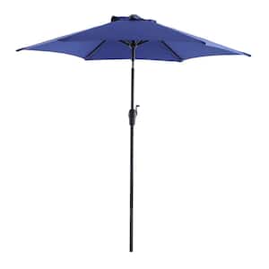 7.5 ft. Steel Market Crank Outdoor Patio Umbrella in Navy Blue