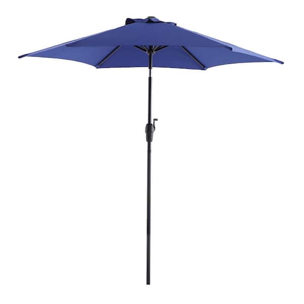 Royal Garden 7.5 ft. Steel Market Crank Outdoor Patio Umbrella in Navy Blue
