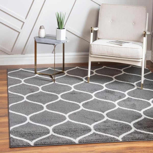 Trellis Frieze Rounded Dark Gray 6 ft. x 6 ft. Area Rug