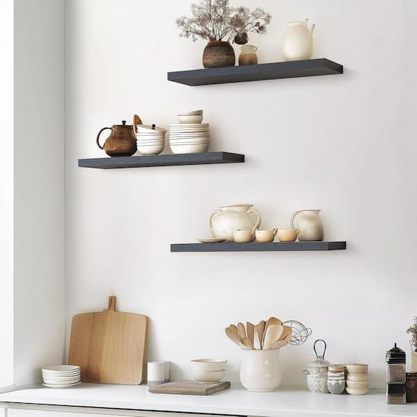 22.5 in. W x 6.7 in. D Black Wood Floating Shelves for Wall Decorative Wall Shelf (Set of 3)