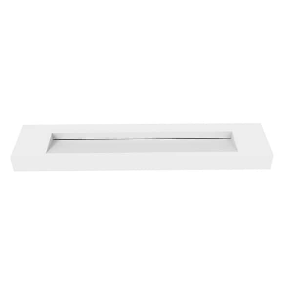 castellousa Pyramid 84 in. Wall Mount Solid Surface Single-Basin Rectangle Non Vessel Sink Matte White Bathroom without Faucet Hole