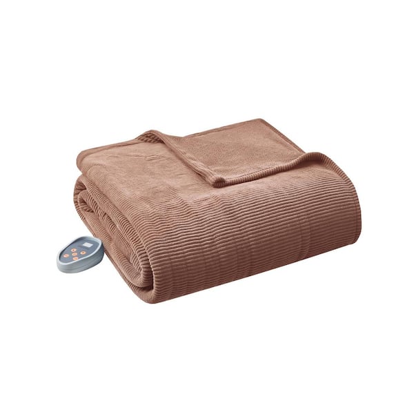 80 in. x 84 in. Electric Micro Fleece Brown Full Heated Blanket