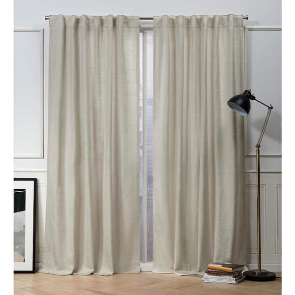 NICOLE MILLER NEW YORK Mellow Slub Linen Solid Light Filtering Hidden Tab / Rod Pocket Curtain, 54 in. W x 108 in. L (Set of 2)