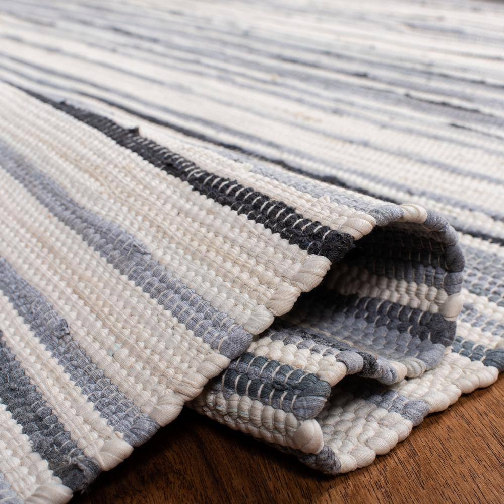 Ivory and Grey Striped Handwoven Wool-Cotton Area Rug, 2' x 3'