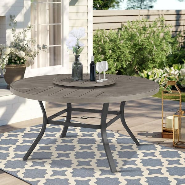 AZUR Round Aluminum Outdoor Dining Table with Lazy Susan