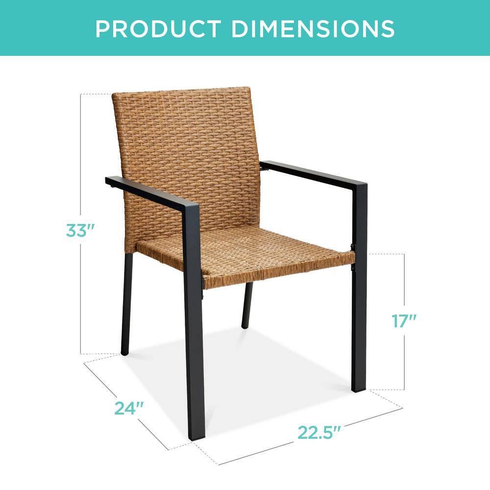 Natural Wicker and Steel Stackable Outdoor Dining Chairs, Set of 2